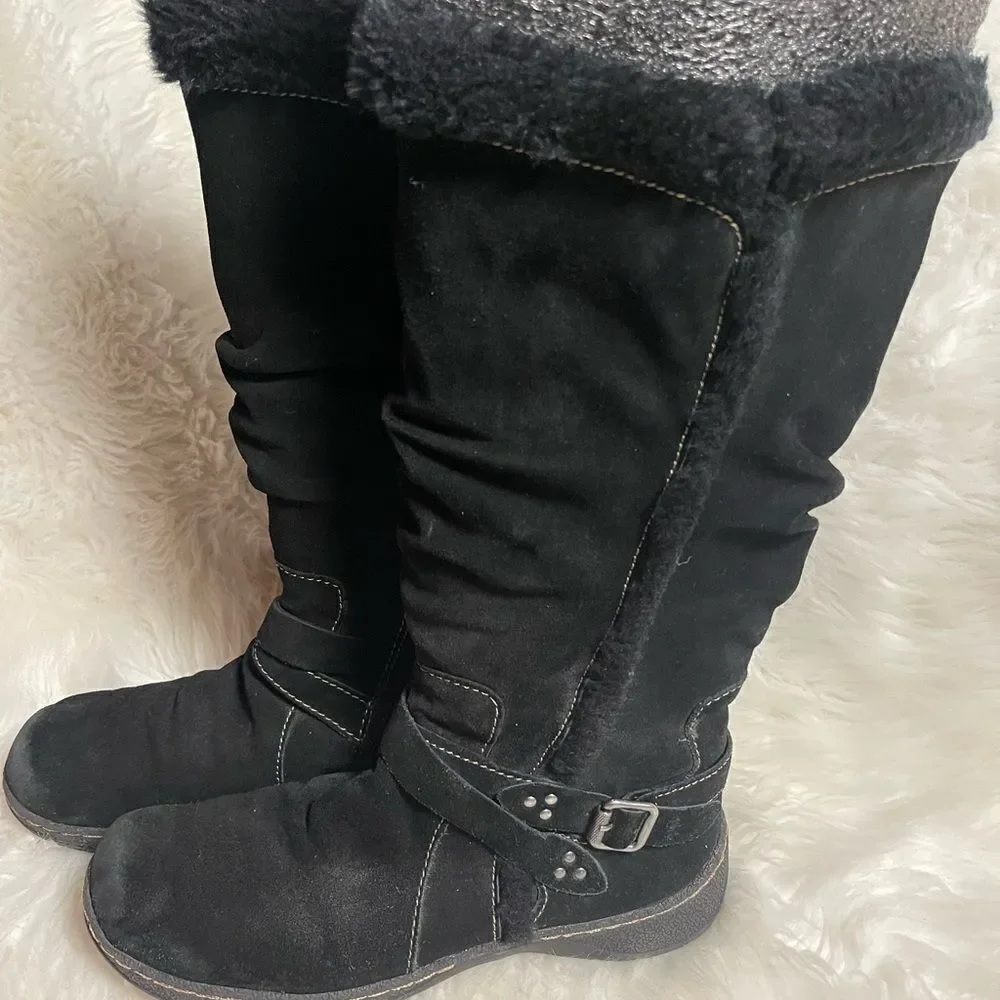 Bare traps Emalyn leather suede Black mid calf boots.Faux fur lining  SZ11M 9M